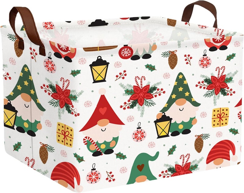 BOOHIT Large Christmas Gifts Empty Baskets Kids Collapsible Holiday Storage Bin with Handle (Gnome Red Flower) - Image 1